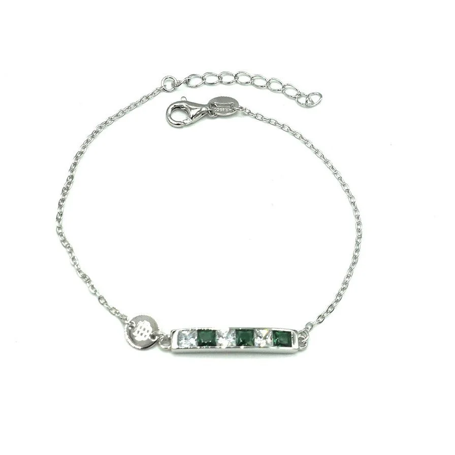 Pulsera De Plata De Ley Con Piedras Blancas / Verdes - Image 3